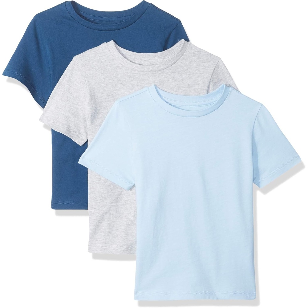 image:imageAmazon Essentials Boys and Toddlers Short Sleeve Tee Shirts Cotton Jersey MultipacksGreyBlueSea