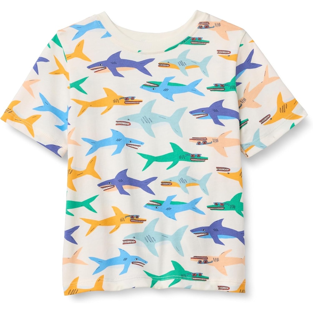 image:imageAmazon Essentials Boys and Toddlers Short Sleeve Tee Shirts Cotton Jersey MultipacksIvory Sharks