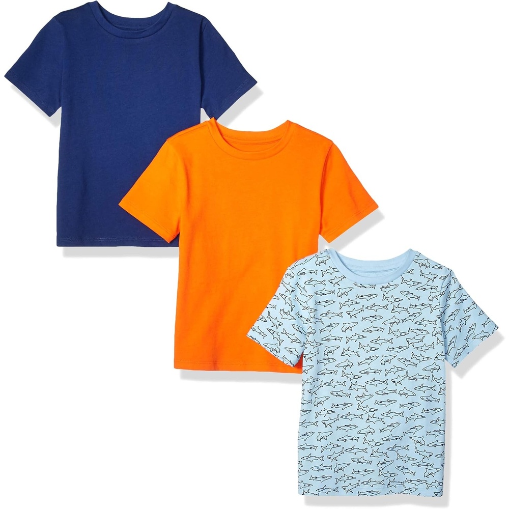 image:imageAmazon Essentials Boys and Toddlers Short Sleeve Tee Shirts Cotton Jersey MultipacksSharkBlueOrange