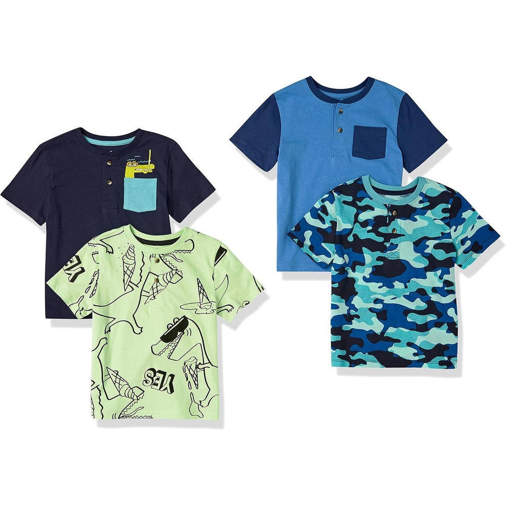 image:imageAmazon Essentials Boys and Toddlers ShortSleeve Henley TShirts Previously Spotted Zebra Multipacks