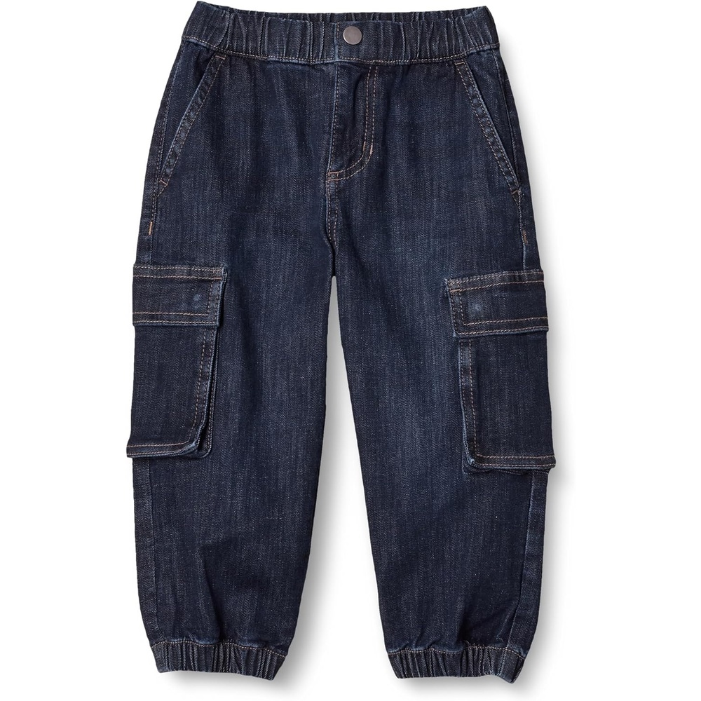 image:imageAmazon Essentials Boys and Toddlers Stretch Denim Cargo Jean with Elastic WaistDark Wash
