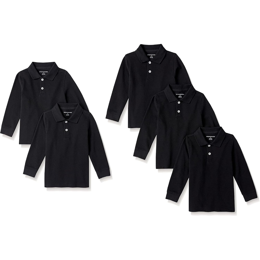 image:imageAmazon Essentials Boys and Toddlers Uniform Long Sleeve Pique Polo Shirt for School Uniform5pack Black