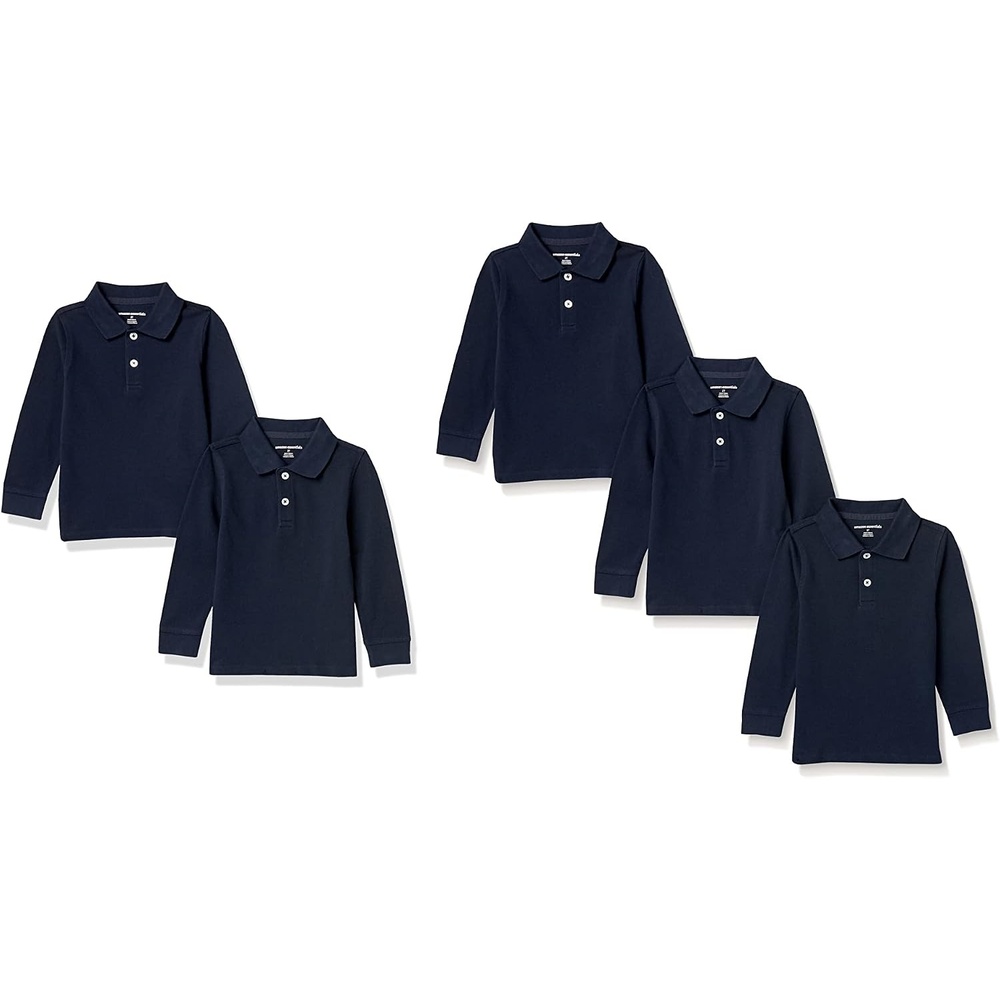 image:imageAmazon Essentials Boys and Toddlers Uniform Long Sleeve Pique Polo Shirt for School Uniform5pack Navy