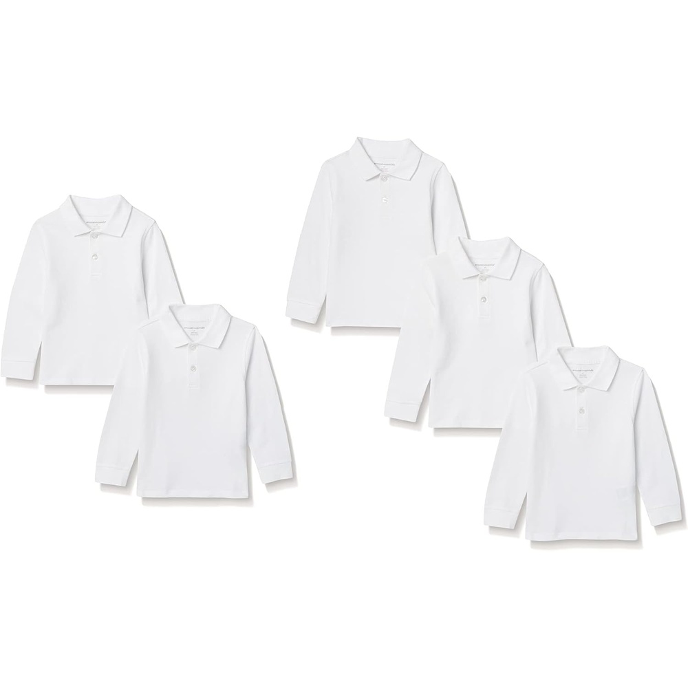 image:imageAmazon Essentials Boys and Toddlers Uniform Long Sleeve Pique Polo Shirt for School Uniform5pack White