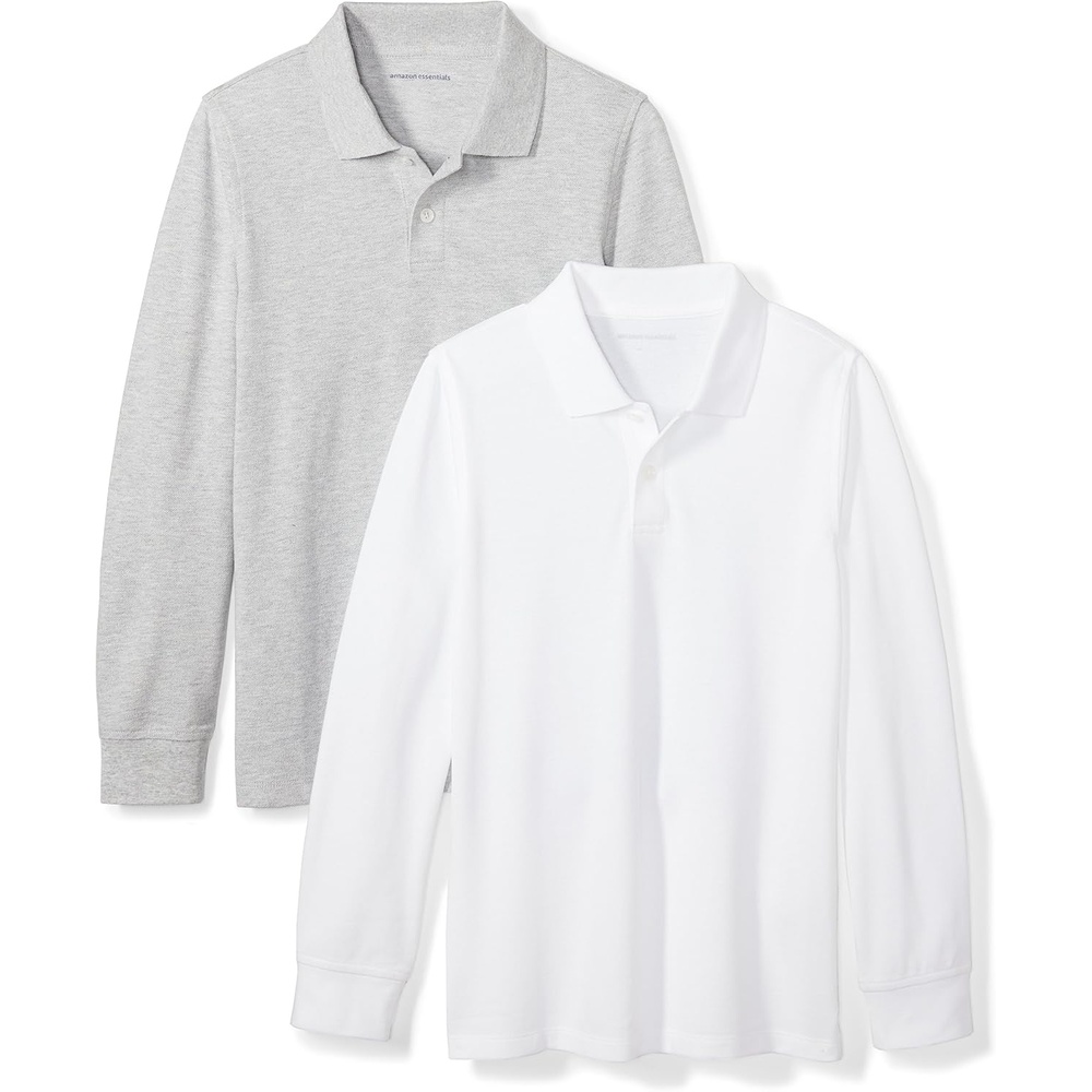 image:imageAmazon Essentials Boys and Toddlers Uniform Long Sleeve Pique Polo Shirt for School UniformGrey HeatherWhite