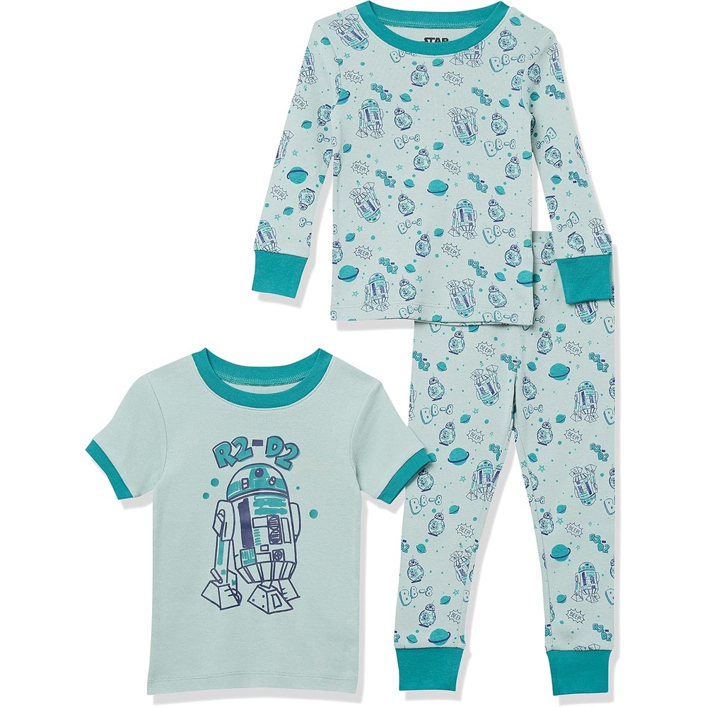 image:imageAmazon Essentials Disney  Marvel  Star Wars Boys and Toddlers SnugFit Cotton Pajama Sleepwear Sets3piece Star Wars Green R2d2 Set