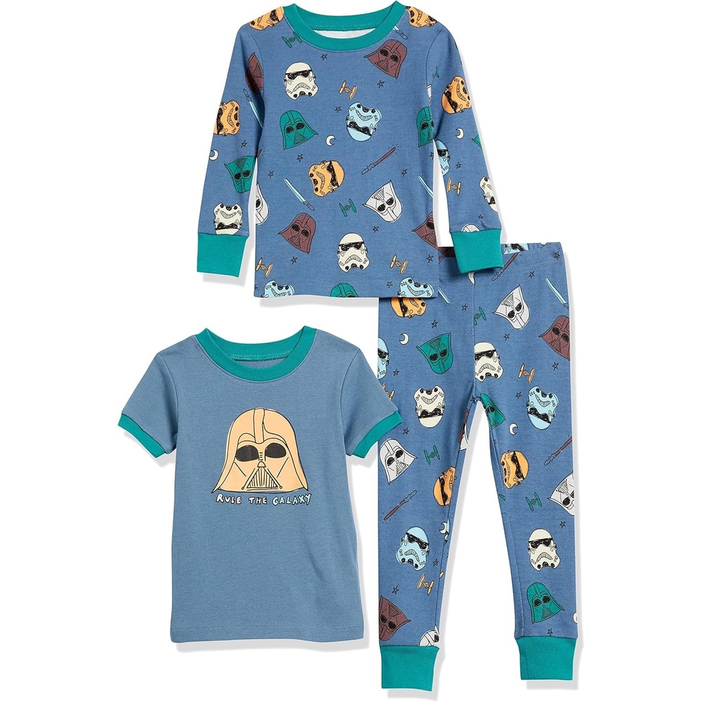 image:imageAmazon Essentials Disney Marvel Star Wars Boys and Toddlers SnugFit Cotton Pajama Sleepwear Sets3piece Star Wars Navy Rule the Galaxy Set