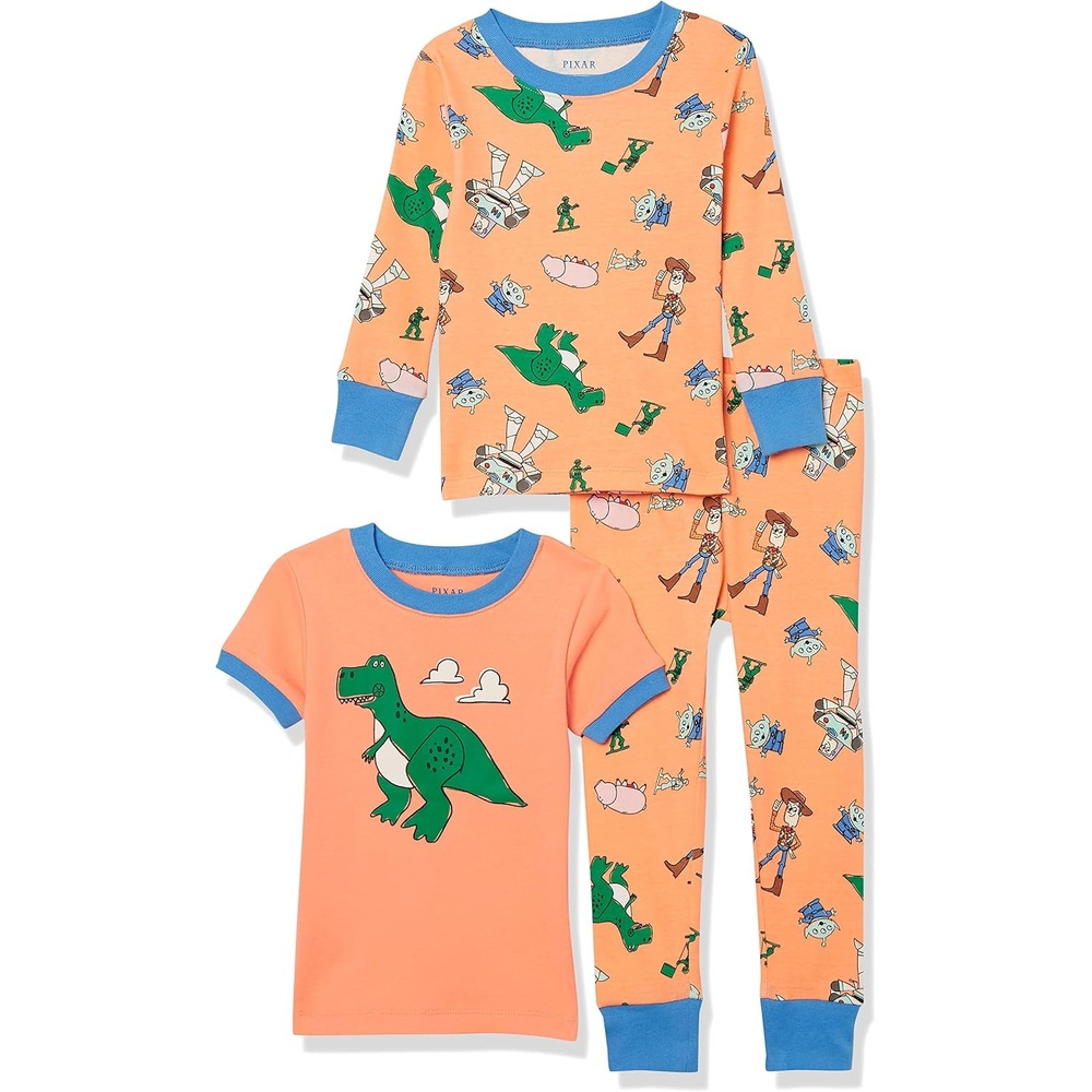 image:imageAmazon Essentials Disney Marvel Star Wars Boys and Toddlers SnugFit Cotton Pajama Sleepwear Sets3piece Toy Story Rex Set