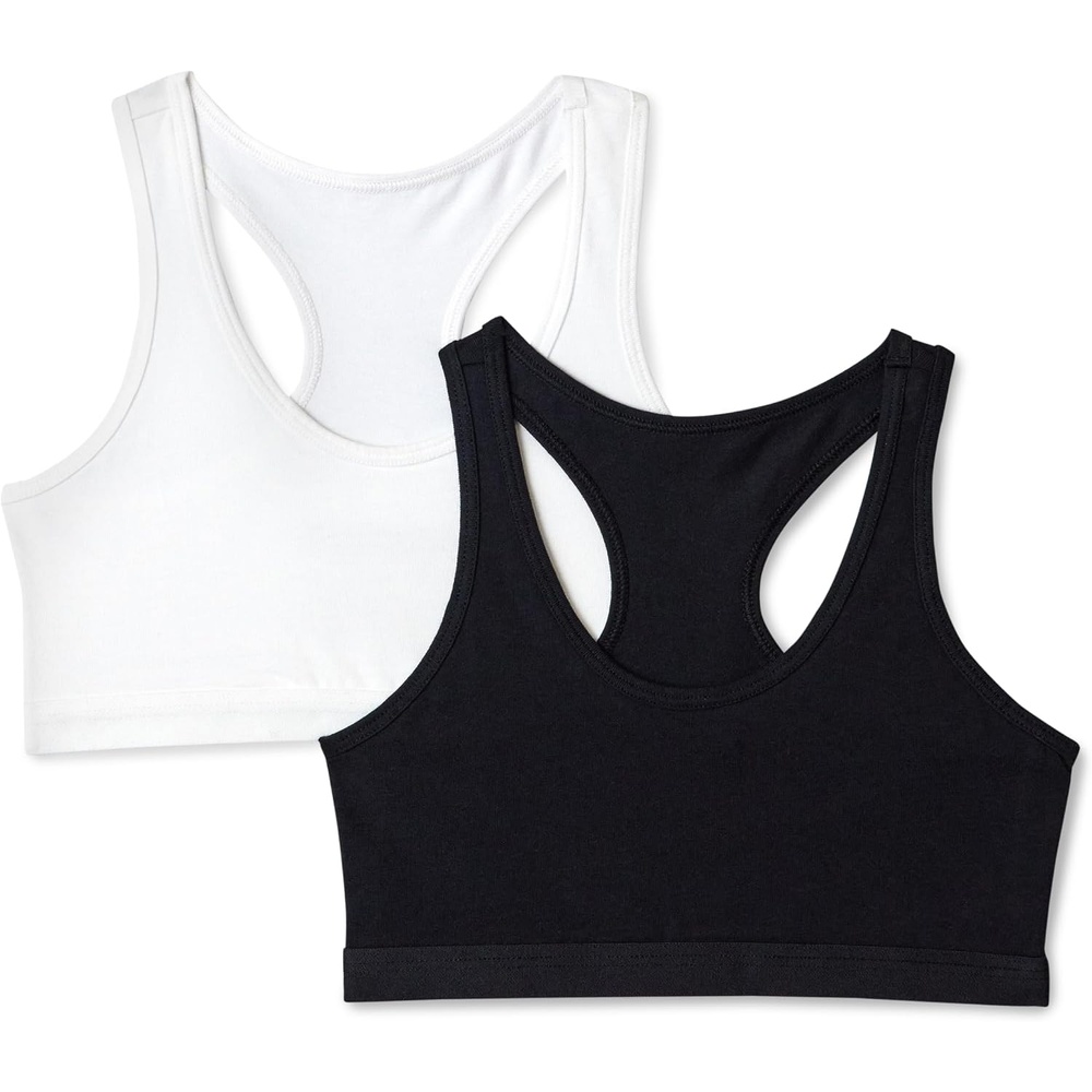 image:imageAmazon Essentials Girls Cotton Jersey Racerback Crop Top BraletteBlack White