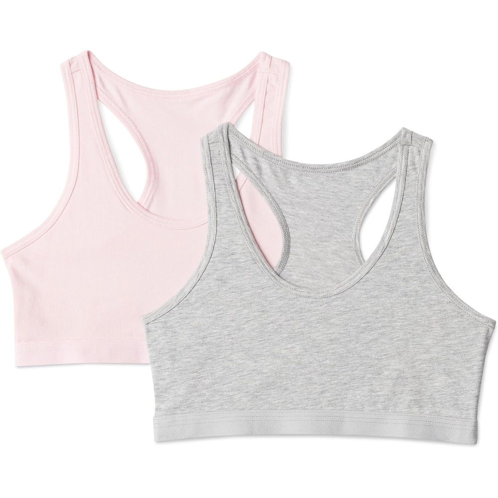 image:imageAmazon Essentials Girls Cotton Jersey Racerback Crop Top BraletteMedium Grey Heather Pale Pink