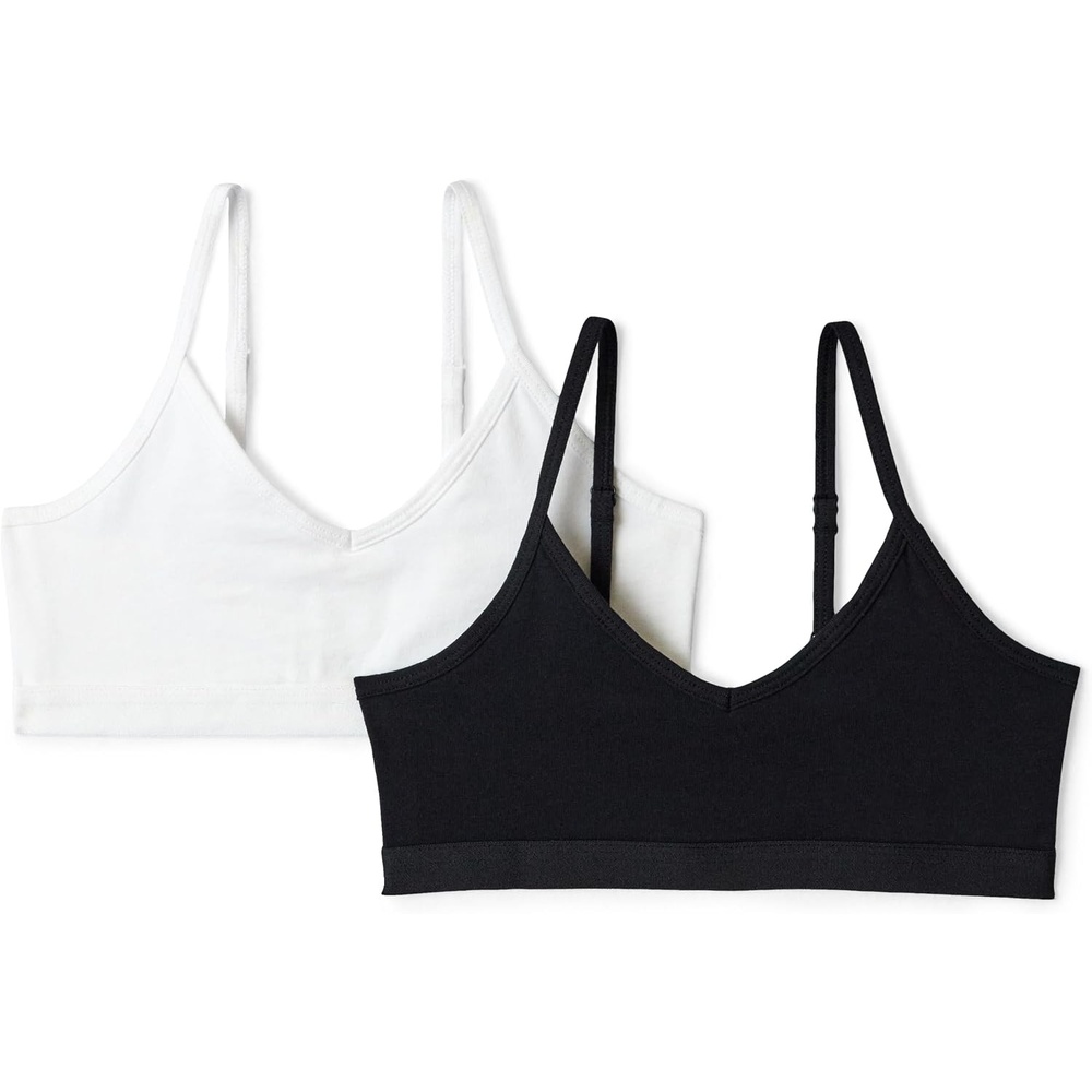 image:imageAmazon Essentials Girls Cotton Jersey VNeck Training BralettesBlack White