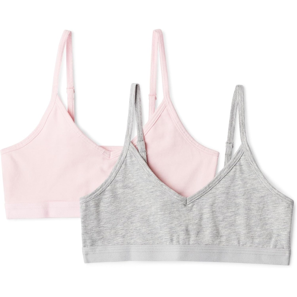 image:imageAmazon Essentials Girls Cotton Jersey VNeck Training BralettesPale Pink Grey Marl