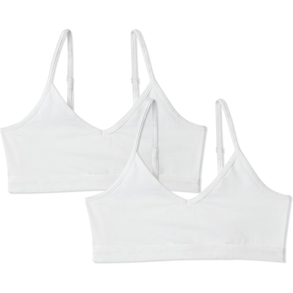 image:imageAmazon Essentials Girls Cotton Jersey VNeck Training BralettesWhite