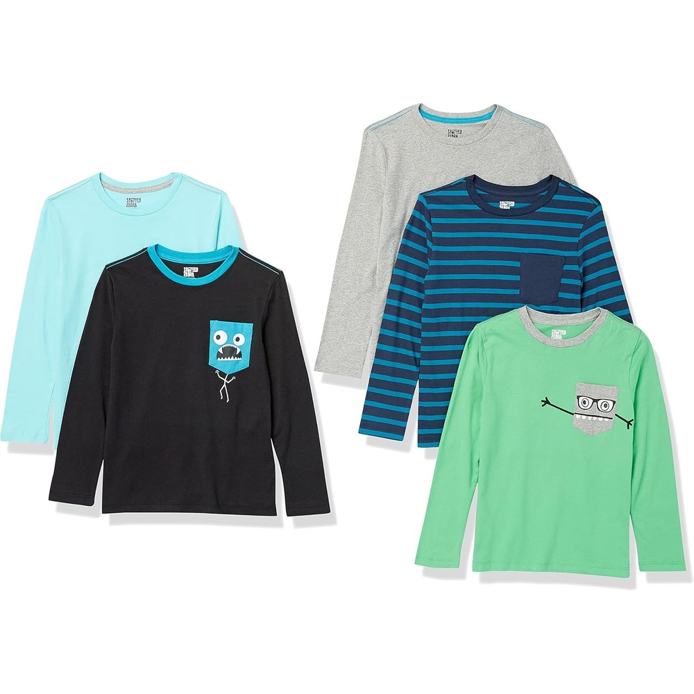 image:imageAmazon Essentials Toddler Boys LongSleeve Cotton TShirts Multipacks5pack Chompers