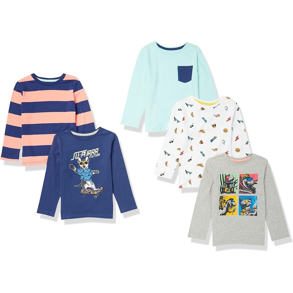image:imageAmazon Essentials Toddler Boys LongSleeve Cotton TShirts Multipacks5pack Jurassic Rock