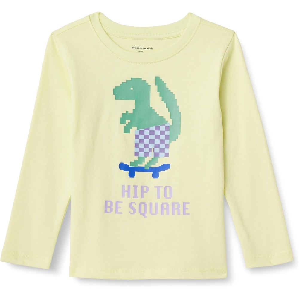 image:imageAmazon Essentials Toddler Boys LongSleeve Cotton TShirts MultipacksPastel Green Pixel Dino