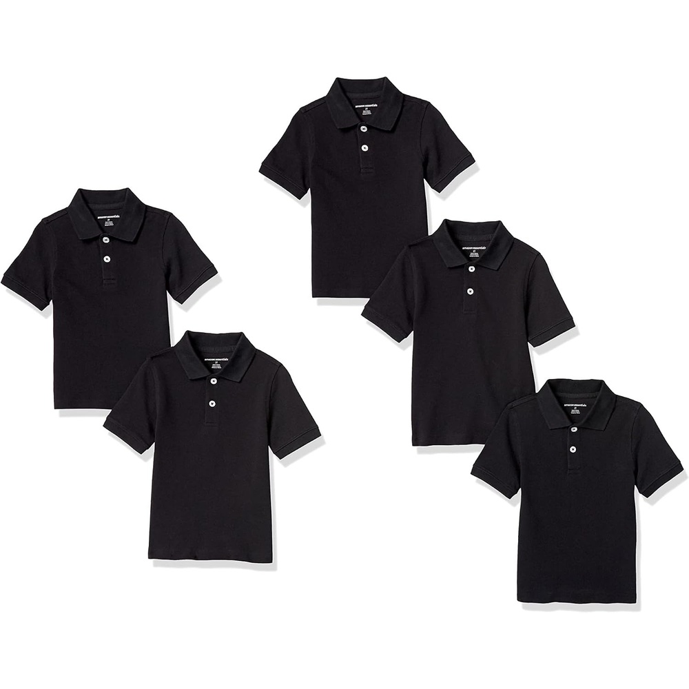 image:imageAmazon Essentials Toddler Boys School Uniform ShortSleeve Pique Polo Shirts Breathable Cotton Button Closure Multipacks5pack Black