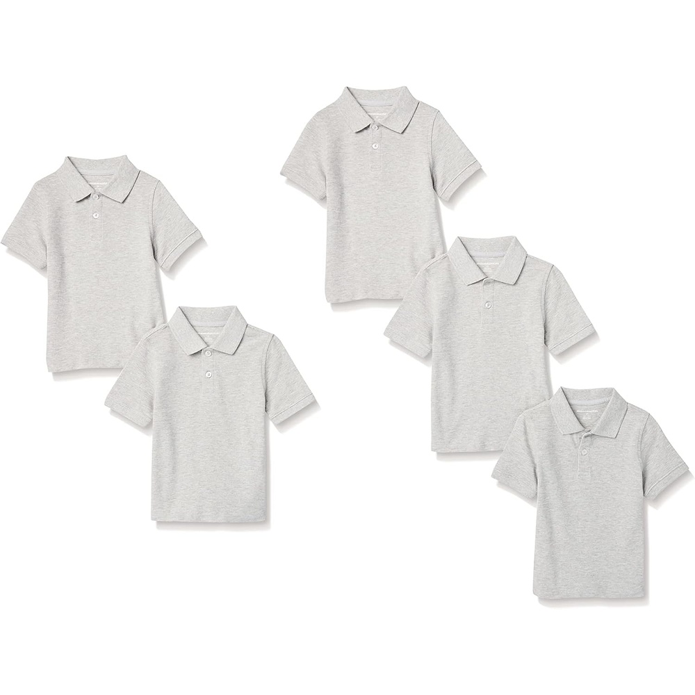 image:imageAmazon Essentials Toddler Boys School Uniform ShortSleeve Pique Polo Shirts Breathable Cotton Button Closure Multipacks5pack Heather Grey