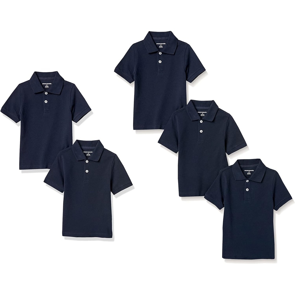 image:imageAmazon Essentials Toddler Boys School Uniform ShortSleeve Pique Polo Shirts Breathable Cotton Button Closure Multipacks5pack Navy