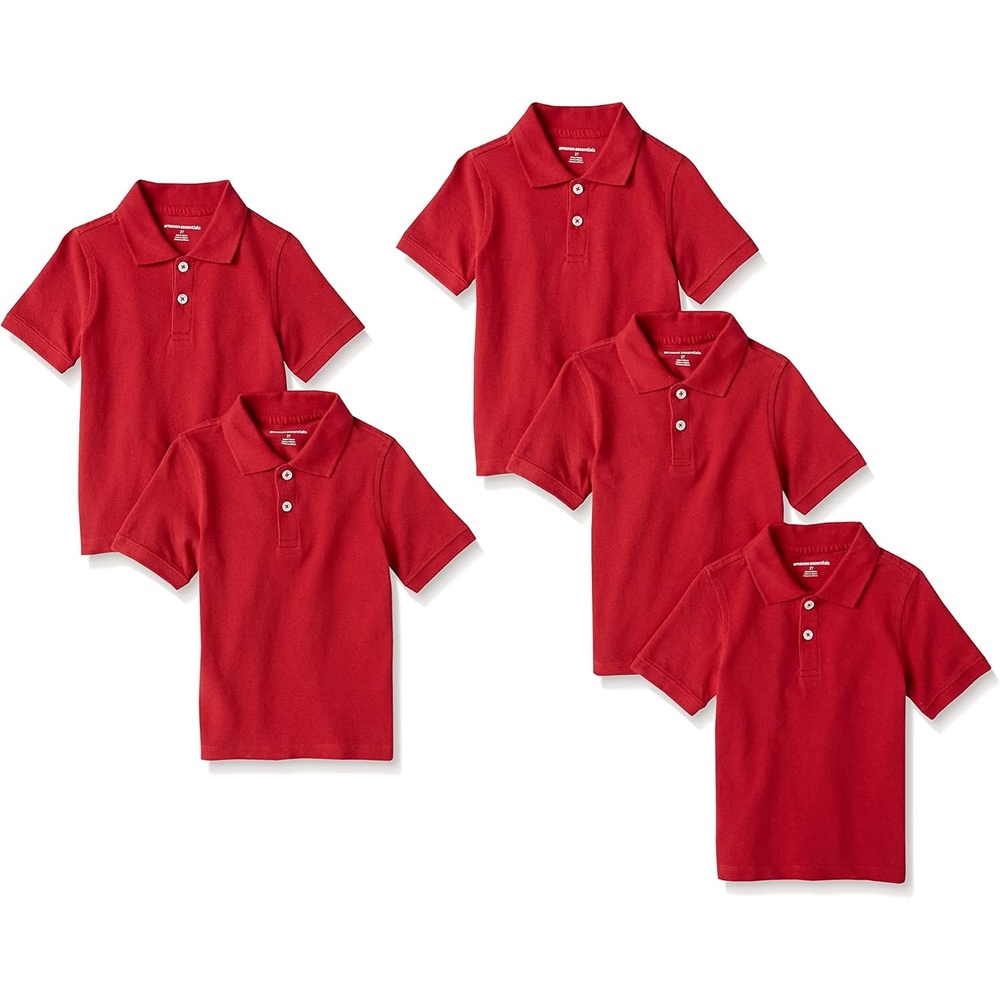 image:imageAmazon Essentials Toddler Boys School Uniform ShortSleeve Pique Polo Shirts Breathable Cotton Button Closure Multipacks5pack Red