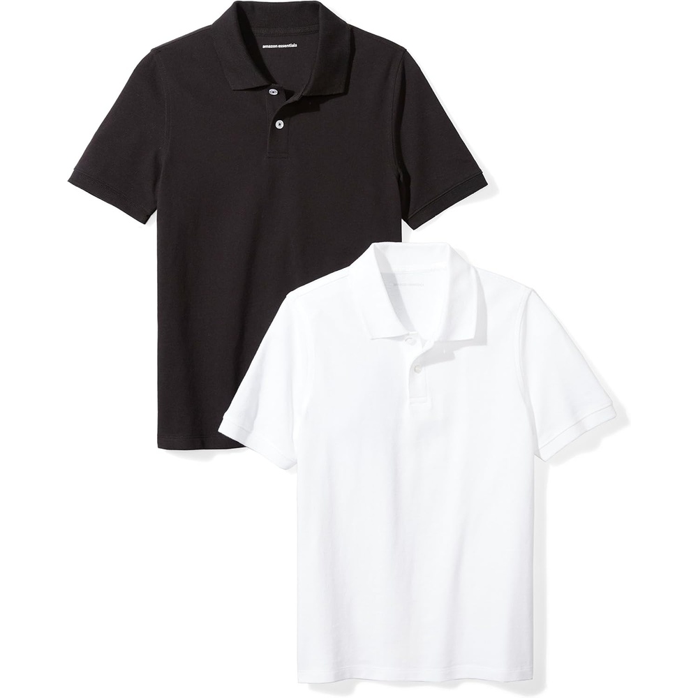 image:imageAmazon Essentials Toddler Boys School Uniform ShortSleeve Pique Polo Shirts Breathable Cotton Button Closure MultipacksBlackWhite