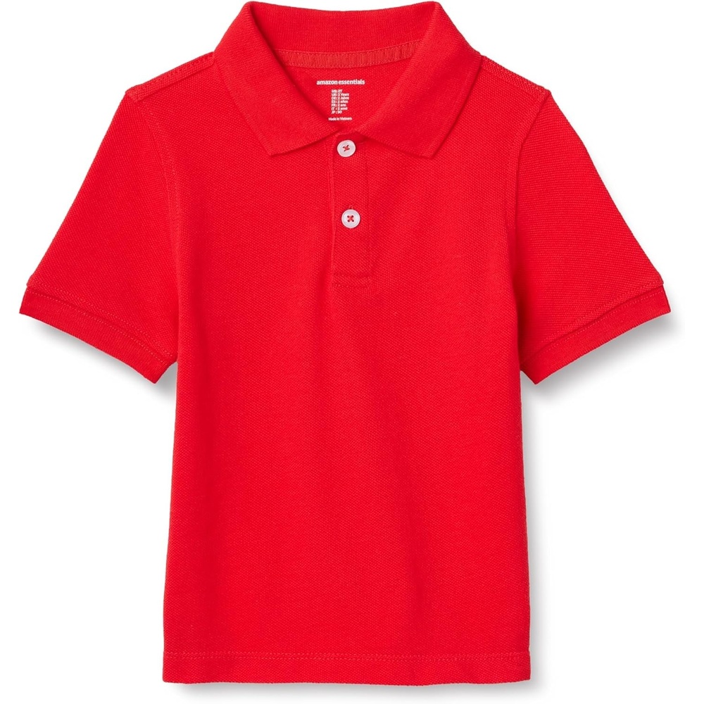 image:imageAmazon Essentials Toddler Boys School Uniform ShortSleeve Pique Polo Shirts Breathable Cotton Button Closure MultipacksBright Poppy Red