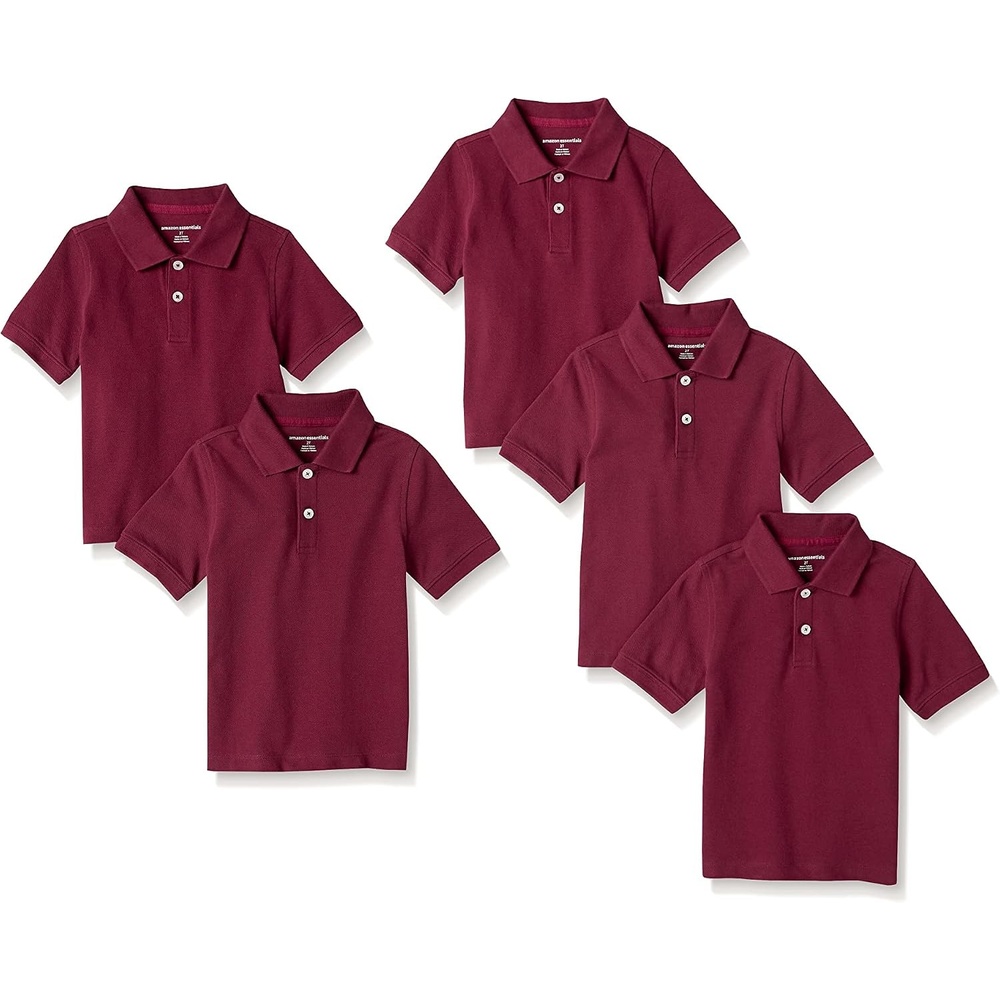 image:imageAmazon Essentials Toddler Boys School Uniform ShortSleeve Pique Polo Shirts Breathable Cotton Button Closure MultipacksBurgundy