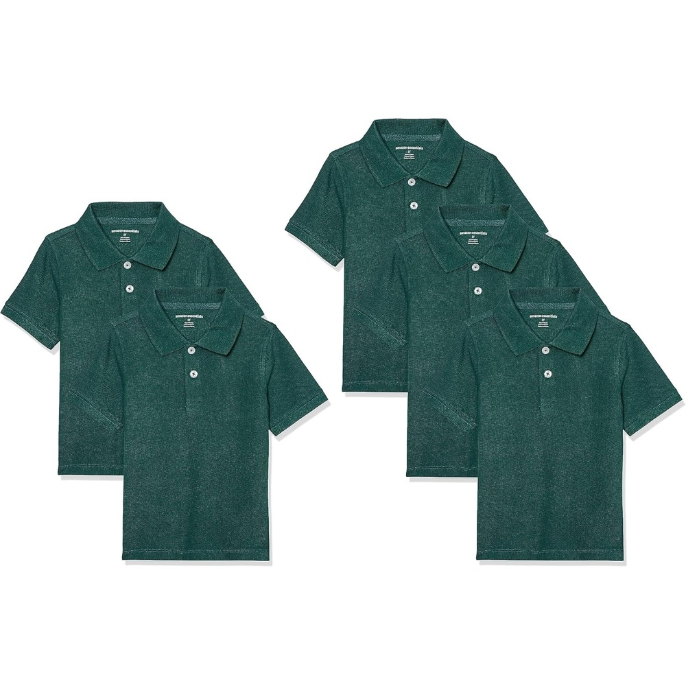 image:imageAmazon Essentials Toddler Boys School Uniform ShortSleeve Pique Polo Shirts Breathable Cotton Button Closure MultipacksDark Green