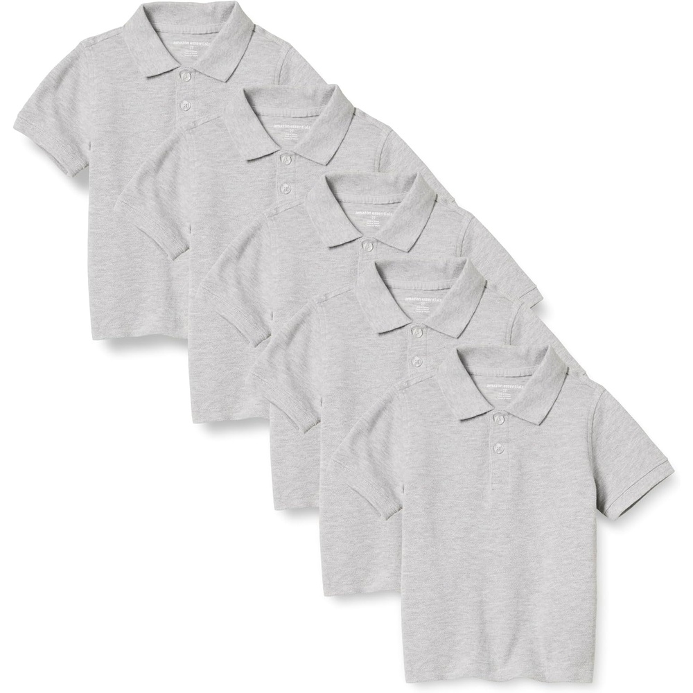 image:imageAmazon Essentials Toddler Boys School Uniform ShortSleeve Pique Polo Shirts Breathable Cotton Button Closure MultipacksGrey Heather