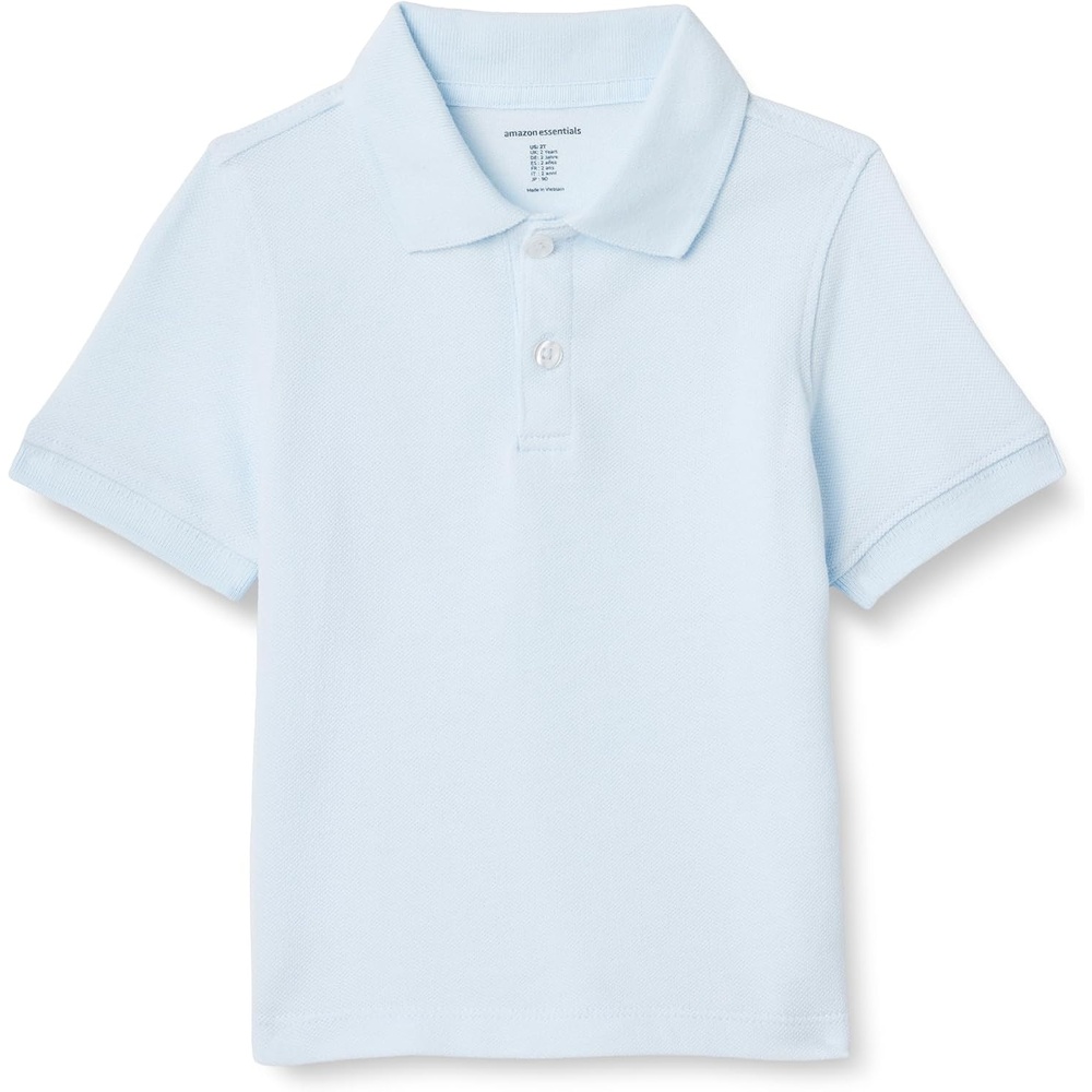 image:imageAmazon Essentials Toddler Boys School Uniform ShortSleeve Pique Polo Shirts Breathable Cotton Button Closure MultipacksLight Blue