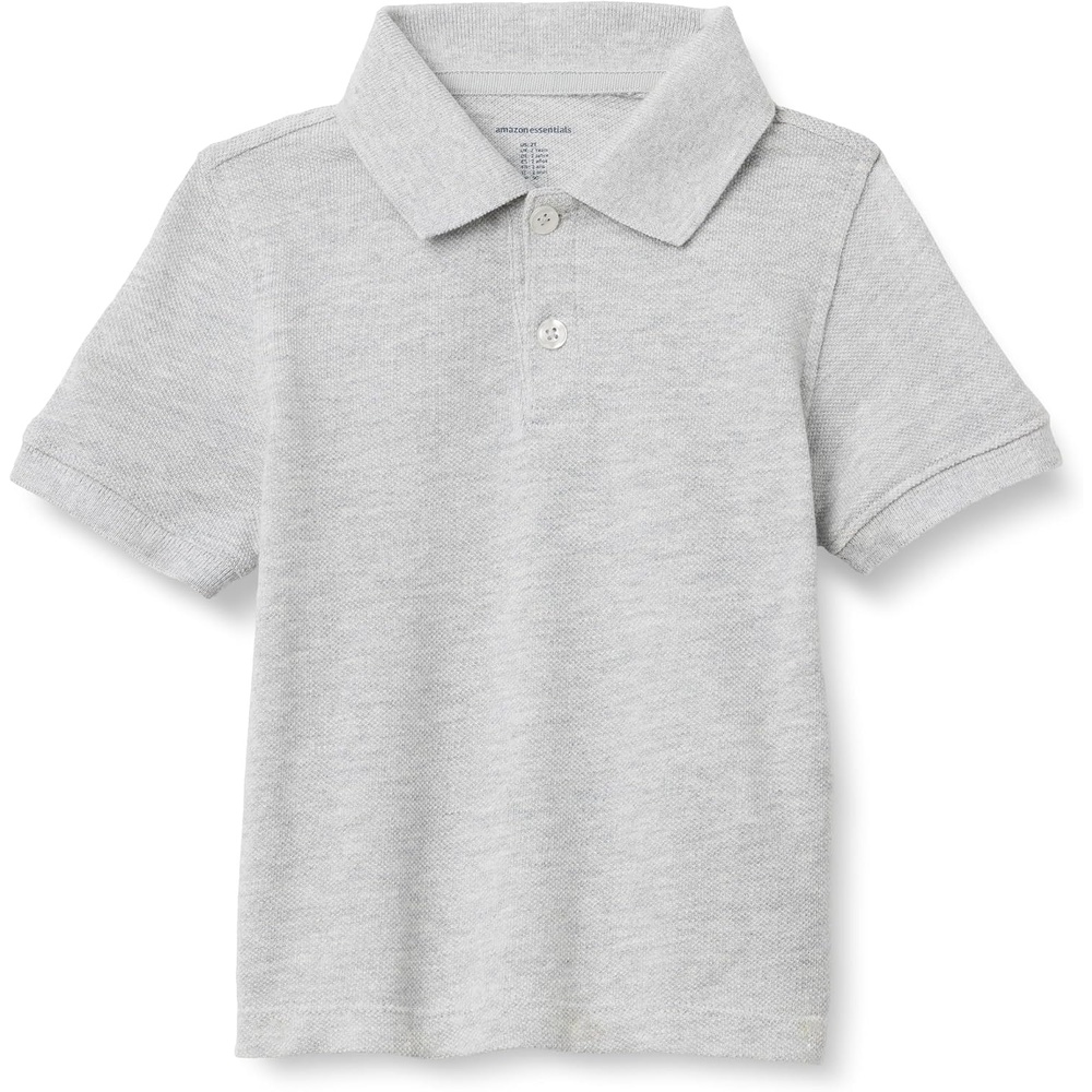 image:imageAmazon Essentials Toddler Boys School Uniform ShortSleeve Pique Polo Shirts Breathable Cotton Button Closure MultipacksLight Grey Heather