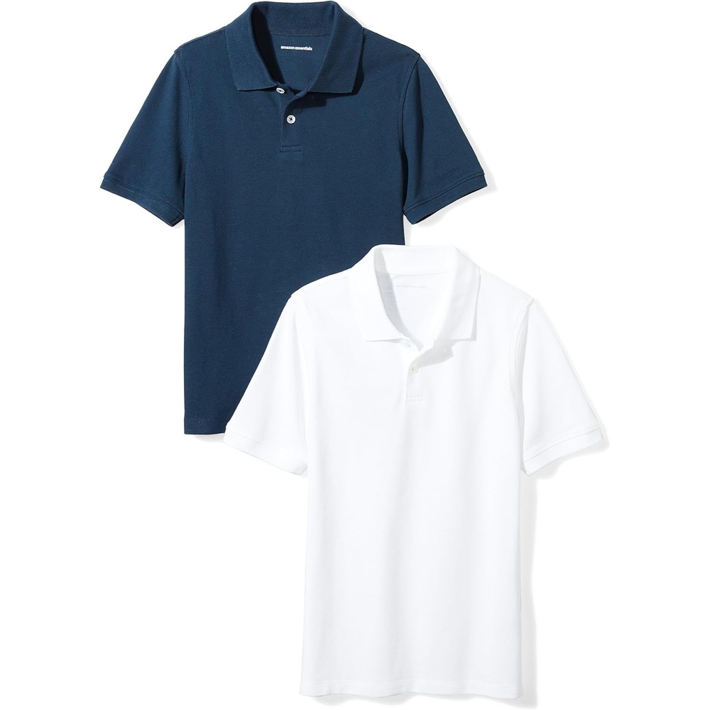 image:imageAmazon Essentials Toddler Boys School Uniform ShortSleeve Pique Polo Shirts Breathable Cotton Button Closure MultipacksNavyWhite