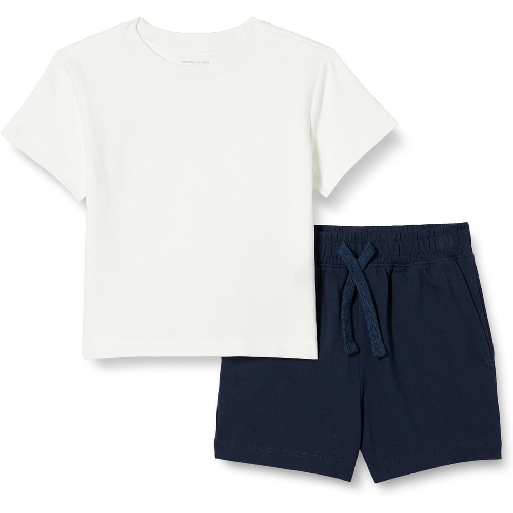 image:imageAmazon Essentials Toddler Boys Tshirt and shorts setNavyWhite