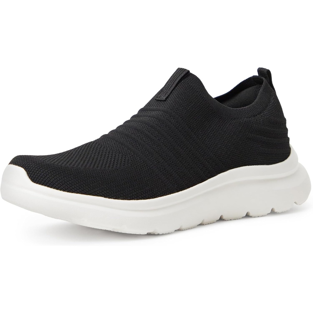 image:imageAmazon Essentials Unisex Kids Knit Light Weight Slip On SneakerBlackWhite