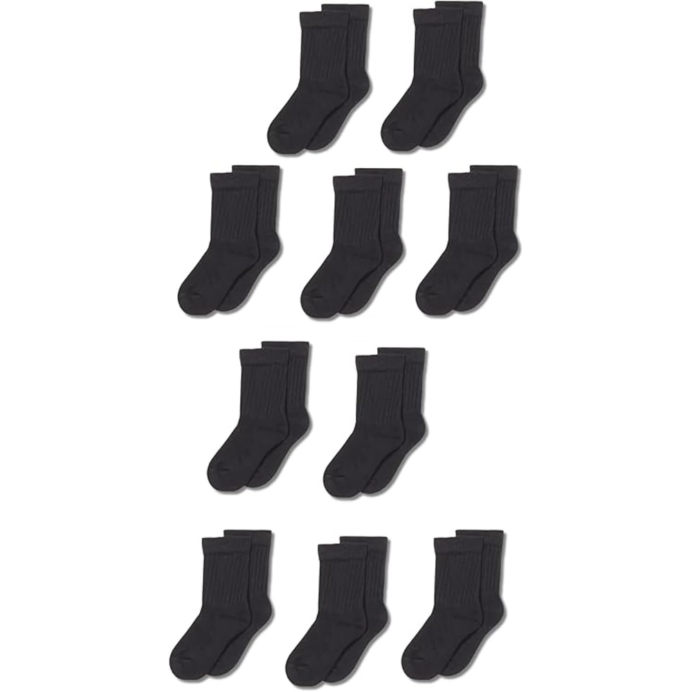 image:imageAmazon Essentials Unisex Kids and Toddlers Cotton Cushioned Crew Socks 10 PairsBlack