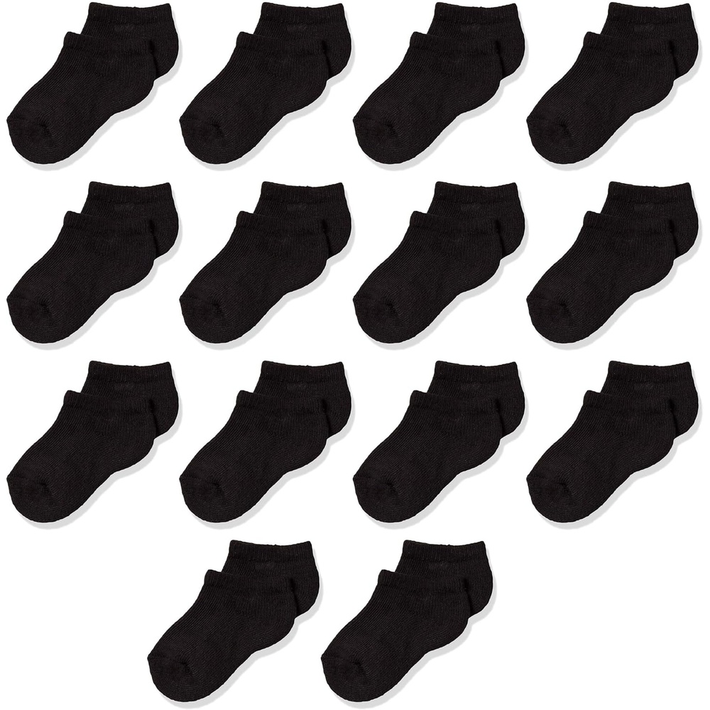image:imageAmazon Essentials Unisex Kids and Toddlers Cotton Low Cut Ankle Socks 14 PairsBlack