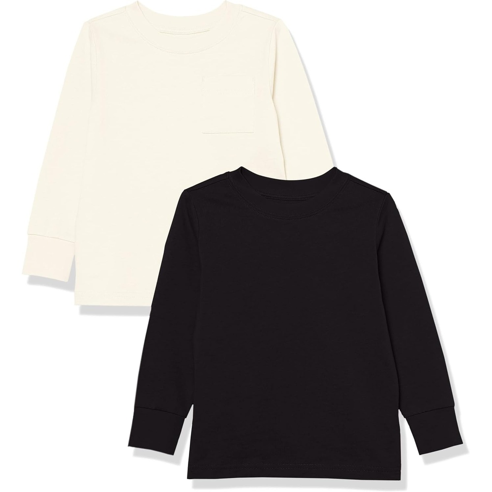image:imageAmazon Essentials Unisex Kids and Toddlers LongSleeve Organic Cotton Rib Cuff TShirt Pack of 2BlackIvory