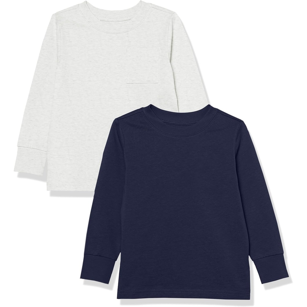 image:imageAmazon Essentials Unisex Kids and Toddlers LongSleeve Organic Cotton Rib Cuff TShirt Pack of 2Dark NavyGrey Heather