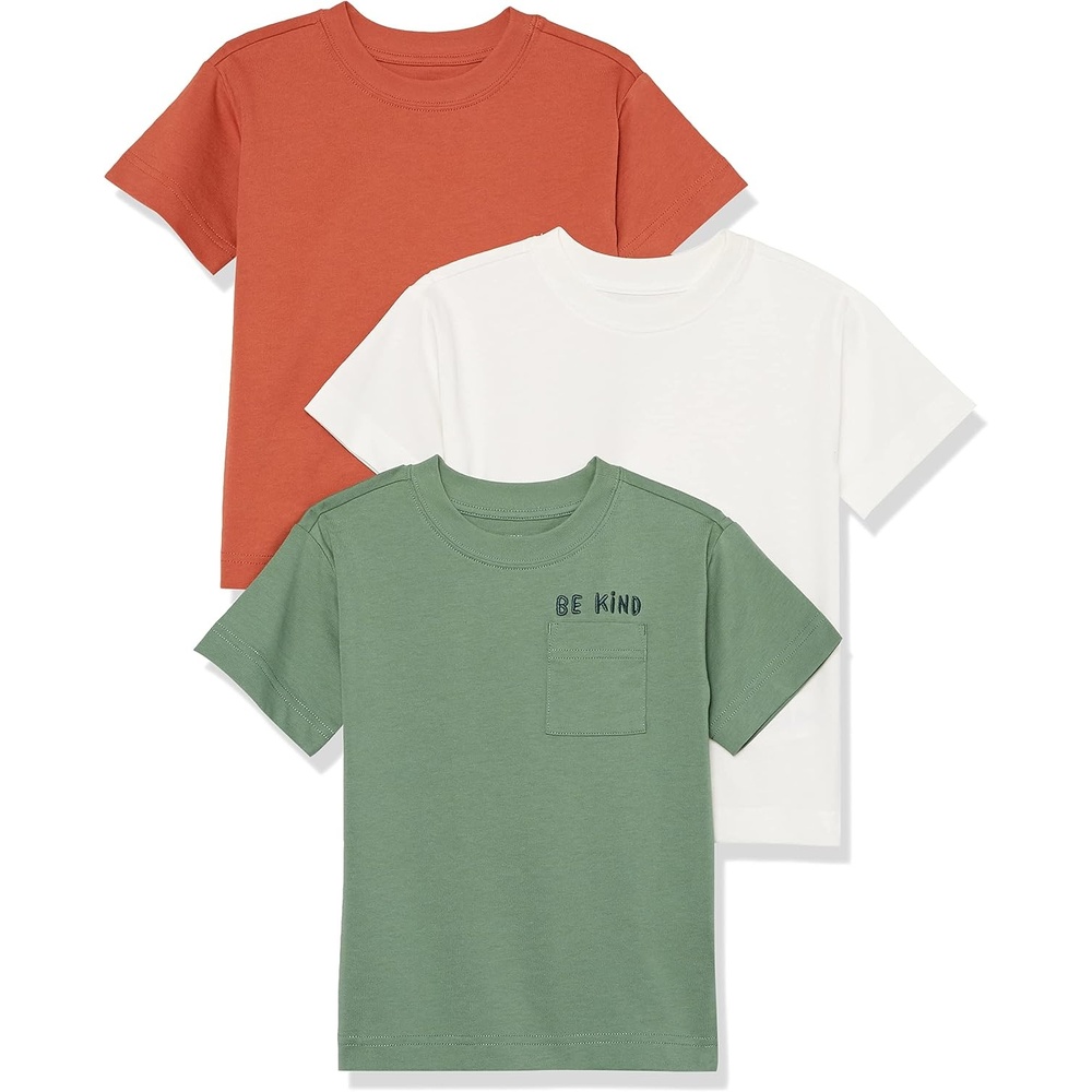 image:imageAmazon Essentials Unisex Kids and Toddlers Modern ShortSleeve Cotton TShirt Pack of 3IvorySage GreenTerracotta
