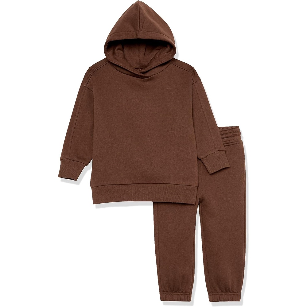 image:imageAmazon Essentials Unisex Kids and Toddlers Modern Sweatsuit Set 2 Piece Hooded Outfit Pack of 2Deep Brown
