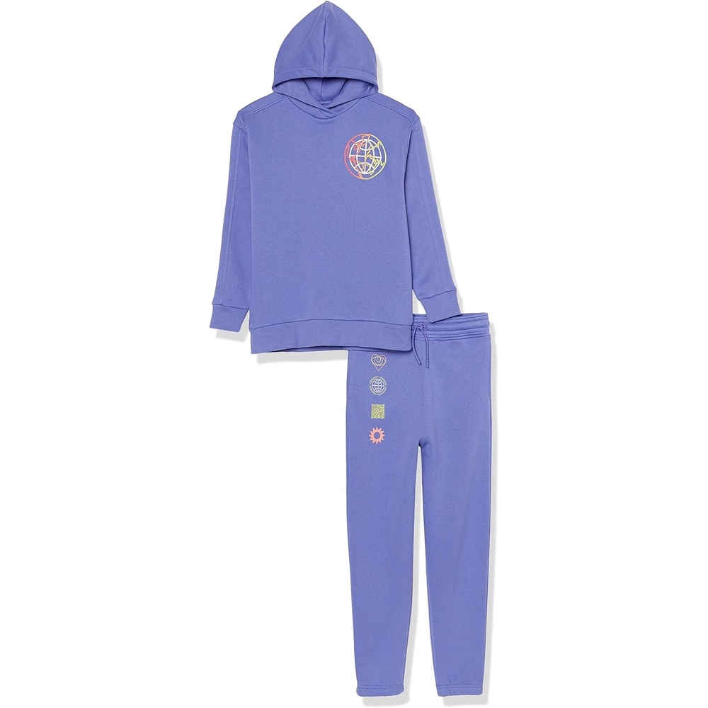 image:imageAmazon Essentials Unisex Kids and Toddlers Modern Sweatsuit Set 2 Piece Hooded Outfit Pack of 2Purple Blue