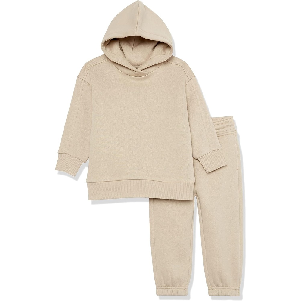 image:imageAmazon Essentials Unisex Kids and Toddlers Modern Sweatsuit Set 2 Piece Hooded Outfit Pack of 2Tan