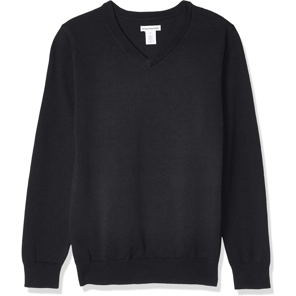 image:imageAmazon Essentials Unisex Kids and Toddlers Uniform Cotton VNeck Pullover Knit SweaterBlack Heather