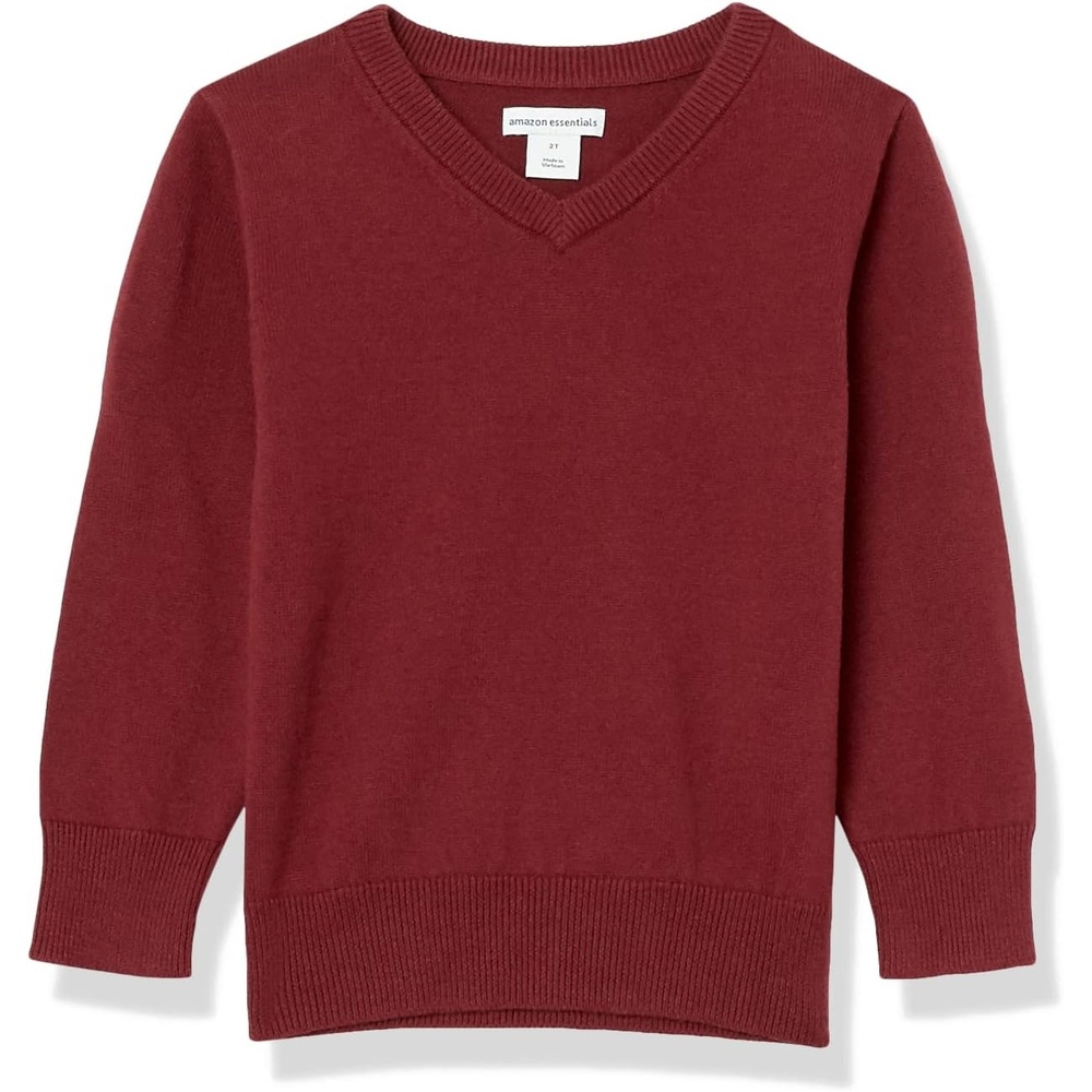 image:imageAmazon Essentials Unisex Kids and Toddlers Uniform Cotton VNeck Pullover Knit SweaterBurgundy Heather