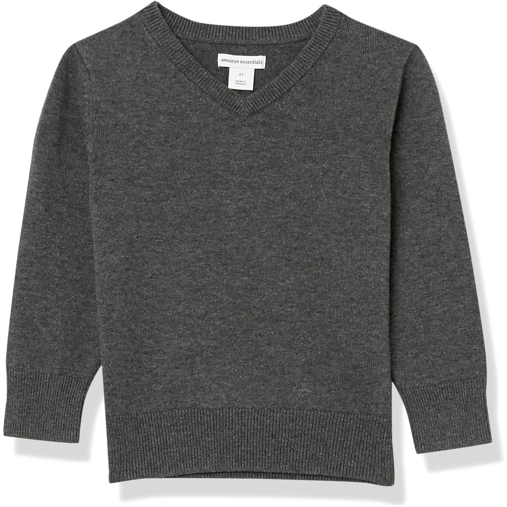 image:imageAmazon Essentials Unisex Kids and Toddlers Uniform Cotton VNeck Pullover Knit SweaterCharcoal Heather