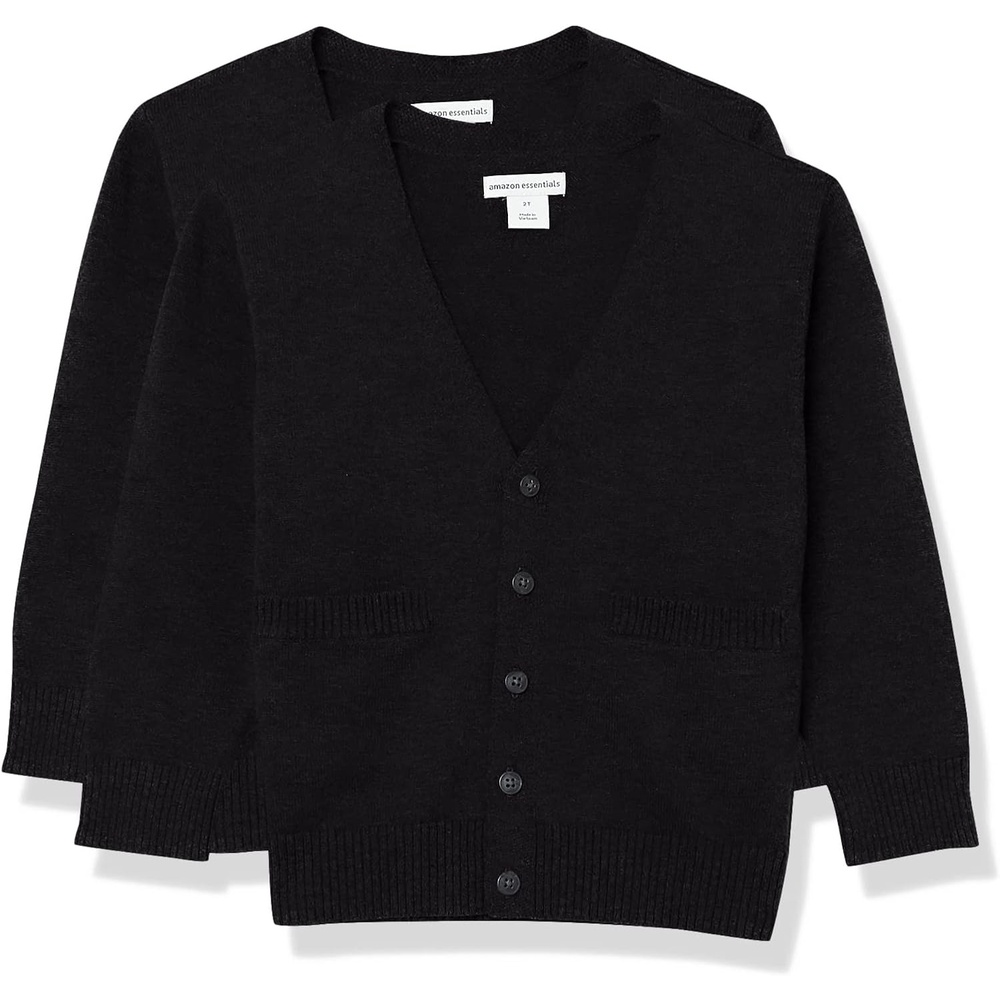 image:imageAmazon Essentials Unisex Kids and Toddlers VNeck Cotton Uniform Cardigan Sweaters Pack of 22pack Black