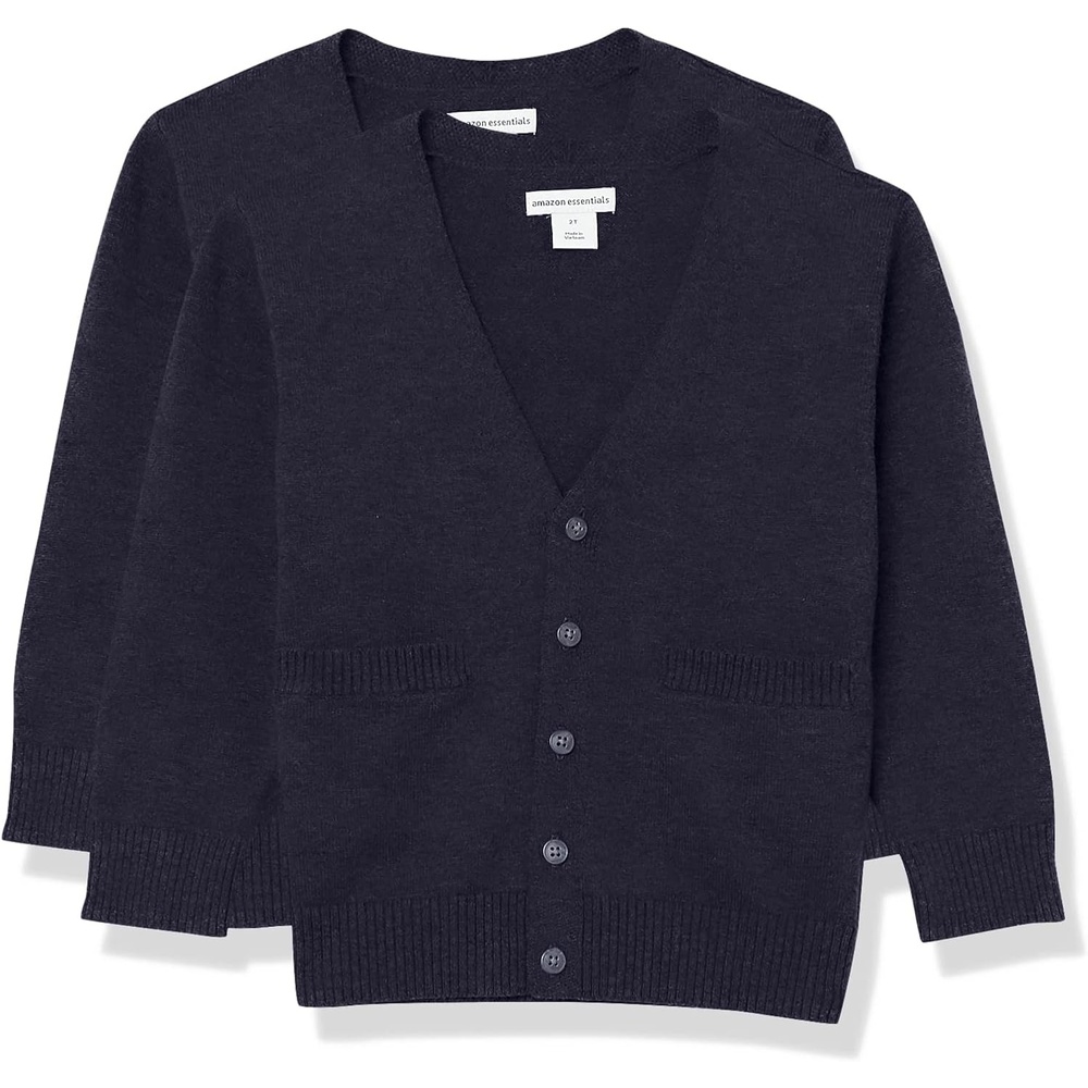 image:imageAmazon Essentials Unisex Kids and Toddlers VNeck Cotton Uniform Cardigan Sweaters Pack of 2Navy
