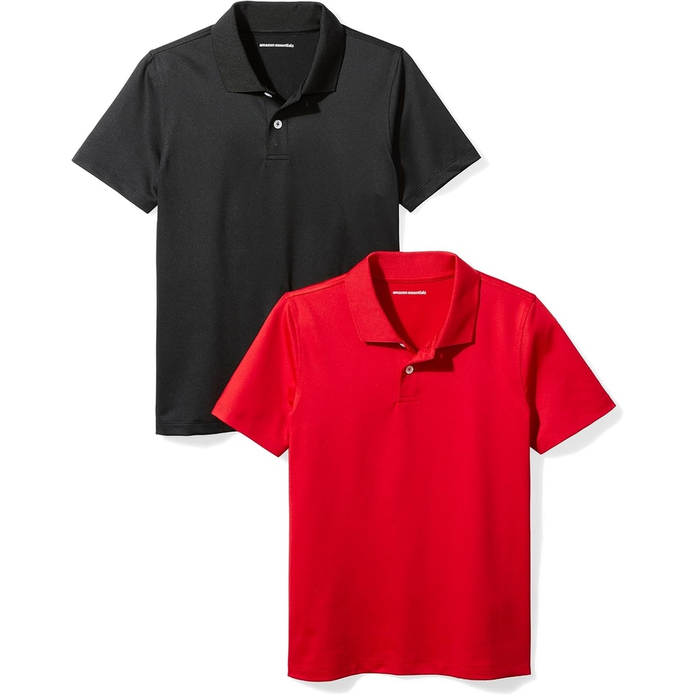image:imageAmazon Essentials boys ShortSleeve Active Performance Polo ShirtsBlackRed