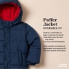 Amazon Essentials Babies, Toddlers, and Boys’ Heavyweight Hooded Puffer Jacket(Black Cobalt Blue Color Block)