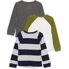 Amazon Essentials Boys and Toddlers’ Long-Sleeve Cotton Thermal T-Shirt, Base Layer, Pack of 3(Dark Grey/Grey Rugby Stripe/White)